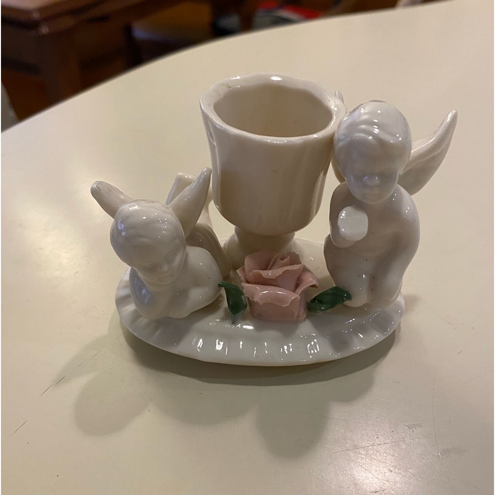 Cherub Porcelain Candle Holder with Roses